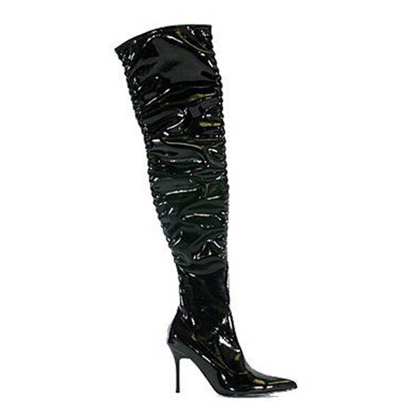 Penthouse Shoes by Elie Lala Faux Stretch Leather & Patent Thigh High Boots 9 - Picture 3 of 8